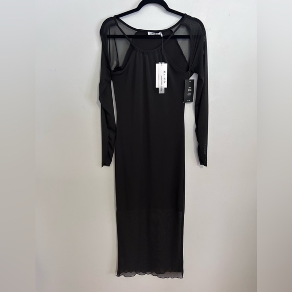 NA-KD Sheer Mesh Sleeve Midi Dress Black M Minimalist Party Indie Sleeze Grunge